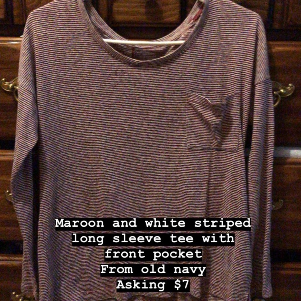 Maroon and white striped long sleeve tee